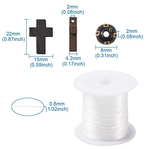Pandahall 170Pcs 8mm Round Acrylic&Wooden Beads and 30Pcs 22x15.5mm Natural Wooden Cross Pendants Beads Charm with 0.8mm Crystal Elastic String for PH PandaHall
