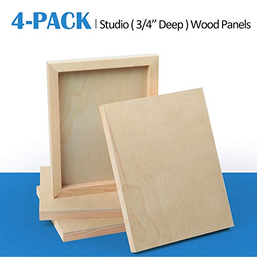 Falling in Art Unfinished Birch Wood Canvas Panels Kit, Falling in Art 4 Pack of 8x10’’ Studio 3/4’’ Deep Cradle Boards for Pouring Art, Crafts, Falling in Art