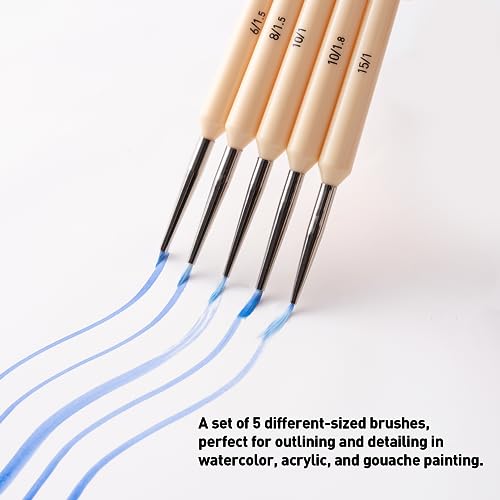 HIMI Gouache/Paint Detail Brushes Set 5 Pcs for Acrylic Oil Watercolor Face & Body Gouache Painting Nice Gift Art hobbyist,Adults (Yellow, Detail HIMI