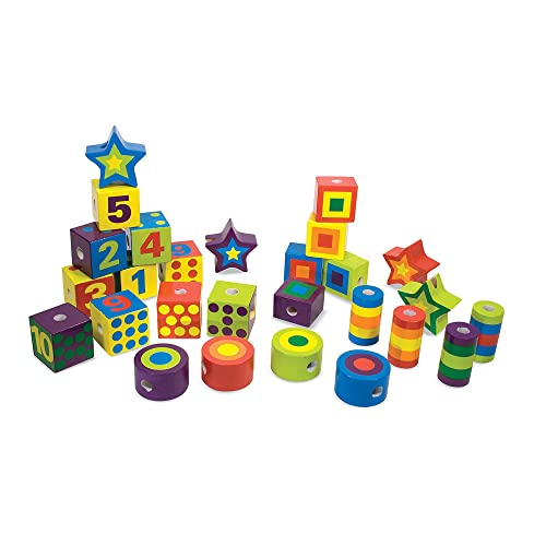 Melissa & Doug Lacing B e a d s in a Box: Wooden Bead Set Bundle with 1 Theme Compatible M&D Scratch Fun Mini-Pad (03775) Melissa & Doug