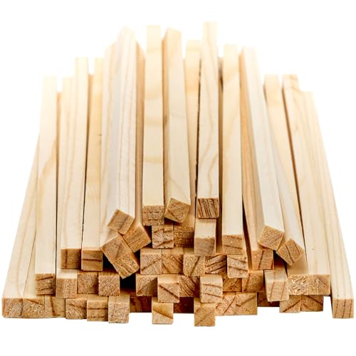Frcctre 50 Pack Unfinished Square Wooden Dowel Rods, 1/4 x 12 Inches Unfinished Wood Dowel Strips Craft Sticks Square Sticks for DIY Crafts Projects, Frcctre