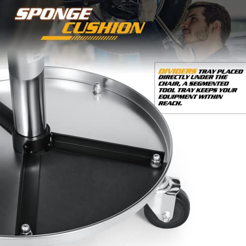 Magshion Rolling Stools with Wheels 300 lbs Capacity Pneumatic Rolling Mechanic Stool, Height-Adjustable Padded Roller Seat with Wheels & Tool Tray Magshion