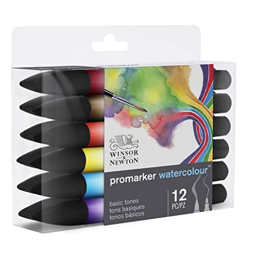 Winsor & Newton ProMarker Watercolor Marker Set, 12 Count, Basic Tones Winsor & Newton