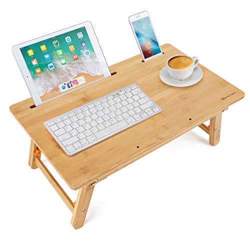 Drawing Table Nnewvante Laptop Desk Adjustable Drafting Desk Foldable Bamboo Bed Tray with Tablet Slot for Adult Kids, Large Nnewvante