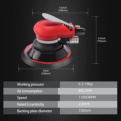 ZFE Random Orbital Sander 5" & 6" Pneumatic Palm Sander with Extra 5" Backing Plate, Sponge Polishing Pads, Sandpapers Low Vibration and Heavy Duty ZFE
