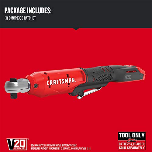 CRAFTSMAN V20 Cordless Ratchet Wrench, 3/8 inch Drive, 300 RPM, up to 35 ft-lbs of Torque, Bare Tool Only (CMCF930B) Craftsman