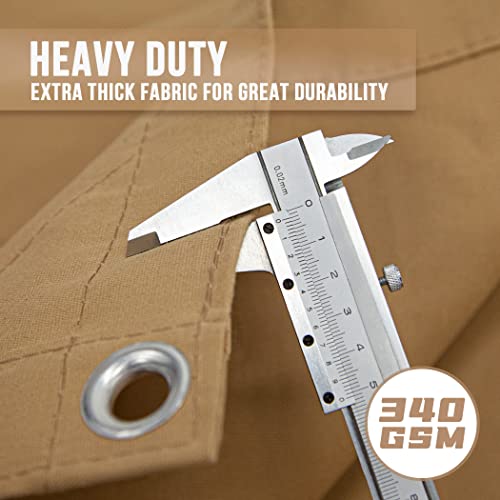 CARTMAN Finished Size 12x20 Feet Tan Canvas Tarp with Rustproof Grommets, 12 Oz Heavy Duty Multipurpose Tarpaulin Cover for Canopy Tent, Roof, CARTMAN