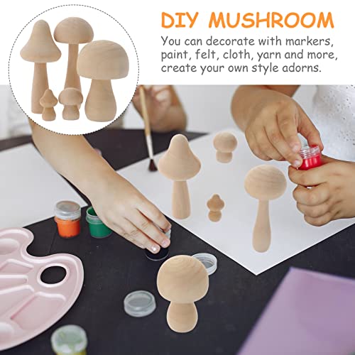 Veemoon 10pcs Wooden Mushroom Natural Unfinished Mushrooms Plain Unpainted Wood Mushroom Figures Mini Mushrooms for Arts and Crafts Projects Veemoon