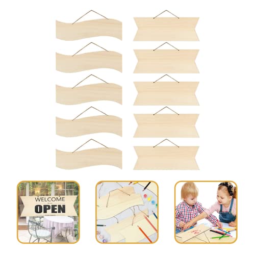 Kisangel 10pcs Hanging Decorative Plaque Unfinished Wood Sign Blank Wooden Plaque Wooden Slices Blank Hanging plaques Wood Decor Blank Wooden Signs Kisangel