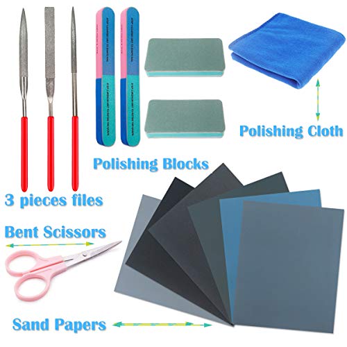 15 Pieces Resin Casting Tools Set - Include Sand Papers, Polishing Blocks, Polishing Cloth, Round File, Semicircular File, Flat File and Scissors for Sakolla