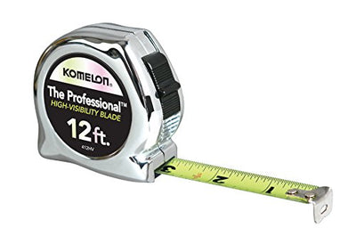 Komelon 412HV High-Visibility Professional Tape Measure, 12-Feet by 5/8-Inch, Chrome, Yellow, 12ft - Blade