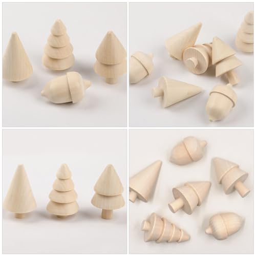 VILLCASE Unfinished Wood Christmas Tree Unfinished Wood Acorn Wood Doll Peg Tree Blank Wood Xmas Tree Crafts for DIY Arts Drawing Painting Craft VILLCASE