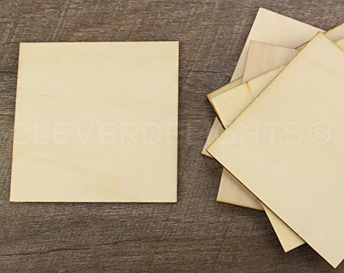 CleverDelights 4 Inch Wood Squares - 25 Pack - 3/32" Thick - 4" Unfinished Craft Pieces CleverDelights