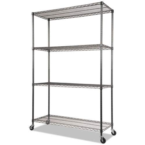 Alera Complete Wire Shelving Unit w/Caster, 48" x 18" x 72", Black Anthracite Alera