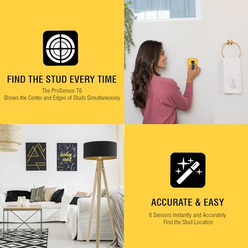 Franklin Sensors ProSensor T6 Stud Finder with 6-Sensors, Wood & Metal Stud Detector/Wall Scanner, Built-in Bubble Level FRANKLIN SENSORS
