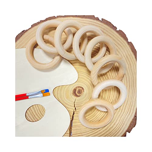 40 Pieces 2.9 Inch Unfinished Wooden Rings for Crafts Natural Solid Wood Circle for Macrame Handmade Project (Inner 1.9 inch) Cregugua