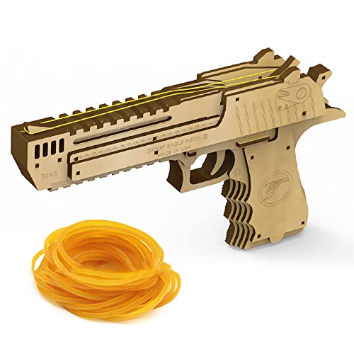 3D Wooden Puzzles, Desert Eagle Wood Gun Rubber Band Pistol Toys Machinery Model Best Gift Puzzle for Adults and Child VJOALIN
