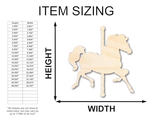 Unfinished Wood Carousel Horse Shape | Amusement Park | Craft Cutout | up to 36" DIY 36" / 1/4" 24 Hour Crafts