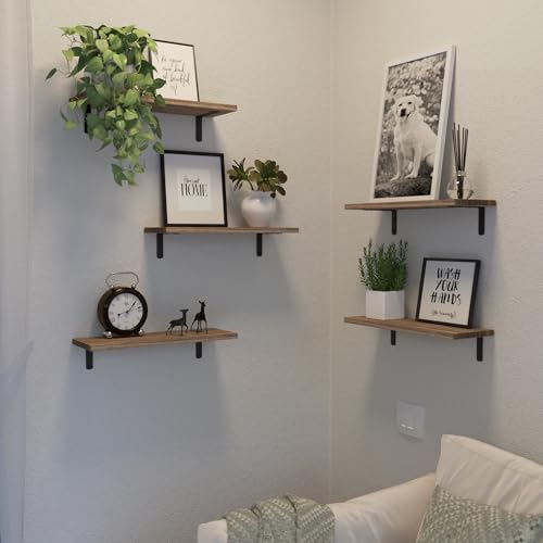 DOLLFIO Floating Shelves, 5 Sets Wall Shelves, Wood Floating Shelves for Bedroom Wall Décor, Wall Mounted Floating Bathroom Shelf for Storage, DOLLFIO