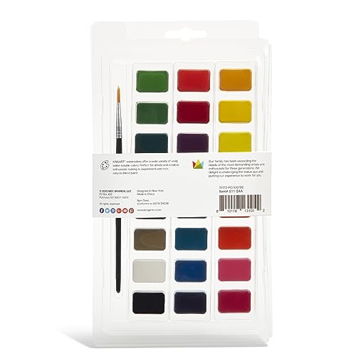KINGART Watercolor Pan Set, 24 Unique Primary Shades, Includes Paint Brush KINGART