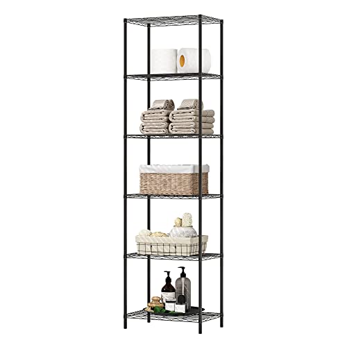 HOMEFORT 6-Tier Wire Shelving, 6 Shelves Unit Metal Storage Rack, Durable Organizer, Perfect for Pantry Closet Kitchen Laundry Organization (Black) HOMEFORT