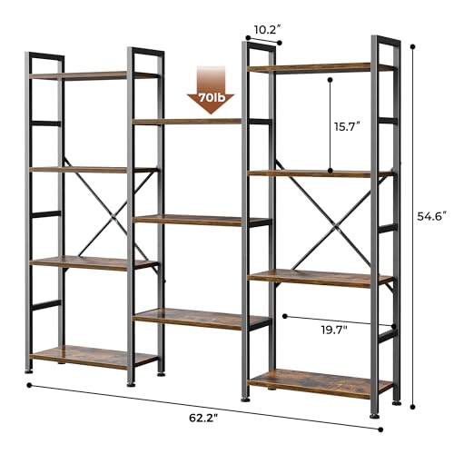 Rustic Brown SUPERJARE 4-Tier Bookshelf with 11 Display Shelves for Home & Office SUPERJARE