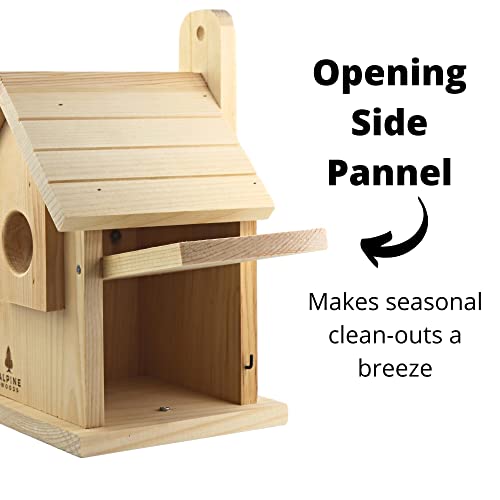 Alpine Woods Bird House - Bird Houses for Outside β Handmade Bluebird House β 9"x 6"x 6" Bluebird Houses - Wooden Bird House with Clean-Out Door and ALPINE WOODS