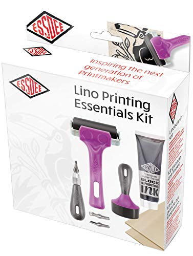 ESSDEE Block Printing Essentials Kit Includes 2 Ink Rollers, 3 Lino Cutters, Lino Handle, Printing Ink and Carving Block || Used in Art, Craft and ESSDEE
