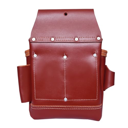 RISING STAR 100% GENUINE BROWN LEATHER TOOL POUCH WITH BELT- MINI TOOL BAG FOR NAILS, HAMMER, PILERS & TAPE MEASURE HOLDER BEST TOOL POUCH FOR WoodArtSupply