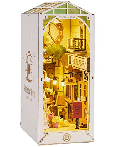 Rolife DIY Book Nook Kit 3D Wooden Puzzle, Bookshelf Indert Decor with LED DIY Bookend Diorama Dollhouse Kit Crafts Hobbies Gifts for Adults/Teens Rolife