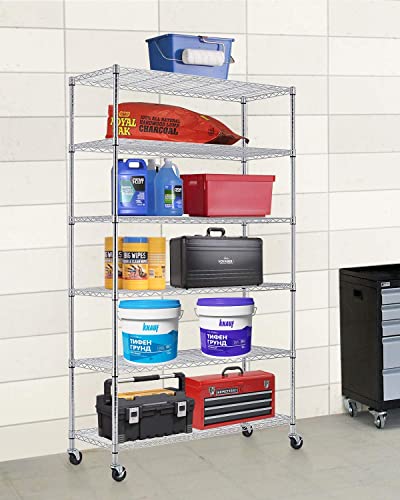 FDW 18x48x82 inch Wire Shelving Unit with Wheels Steel 6 Tier Heavy Duty Layer Rack Storage Metal Shelf Garage Organizer Wire Rack Shelving FDW