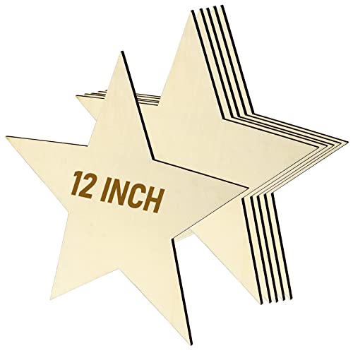 MAHIONG 6 Pack 12 Inch Wooden Star Shapes, Large Patriotic Wood Star Cutouts Bulk, Unfinished Blank Wood Pieces Wooden Start for Craft, DIY, Party MAHIONG