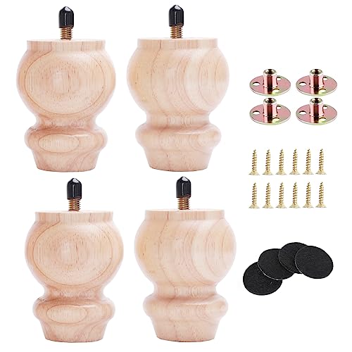 Txcucc 3 inch Furniture Legs Unfinhsed Bun Feet DIY Replacement for Cabinet Sofa Ottoman TV Stand Loveseat Dresser Set of 4 Txcucc