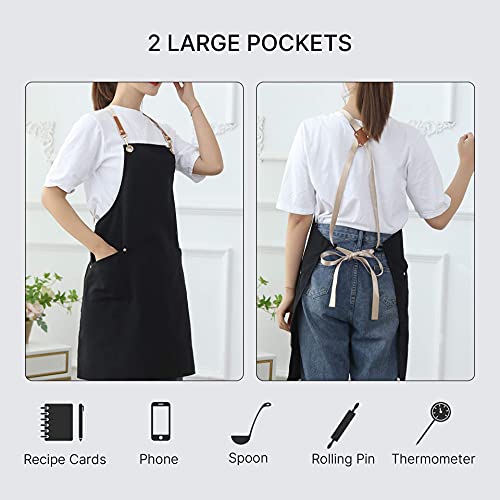 Aprons for Women Men with Pockets Cute Baking BBQ Artist Grilling Cooking Stylist Cosmetology Work Water Drop Resistant Cross Back Adjustable Canvas AMOKAH