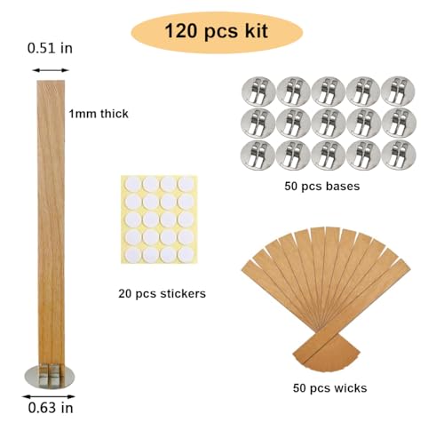 Upgraded Thick Wooden Candle Wicks 5.1 X 0.5 Inch Natural Candle Wood Wicks with Stand Candle Cores for DIY Candle Making Craft Smokeless Wood Wicks Phinicco