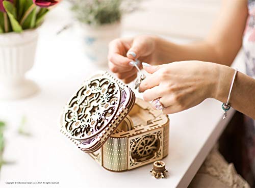 UGEARS Mechanical Models 3-D Wooden Puzzle - Treasure Box w/Key (Secret Hidden Puzzle) Idea Wood Puzzles for Adult UGears
