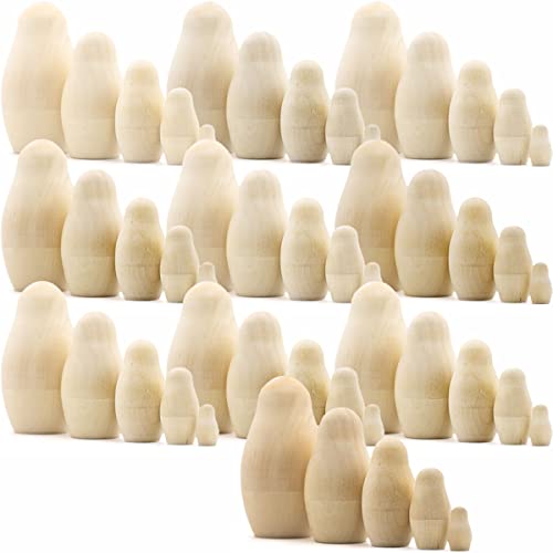 Lot of 10 Set by 5 pcs Blank Nesting Dolls - Unfinished Unpainted Russian Nesting Dolls - Blank Doll - Nesting Doll DIY - Unfinished Wooden Doll AEVVV