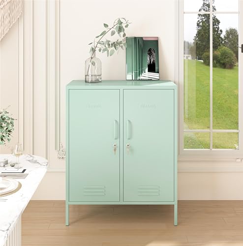 Aiasuit 2 Doors Locker Metal Storage Cabinet 3 Tiers Shelf Multifunctional Storage Organizer Detachable Shelves Easy to Assemble Green Size: 39.37”H Aiasuit