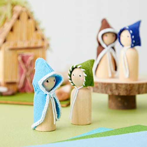 Wood Peg Dolls, Peg Doll Kit (2.4 in, 50-Pack) Bright Creations