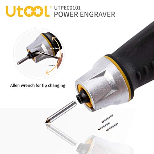 UTOOL Engraver Pen with Letter/Number Stencil, 24W Handheld Etching Tool for Wood Metal Glass Engraving with 4 Replaceable Tungsten Carbide Steel UTOOL