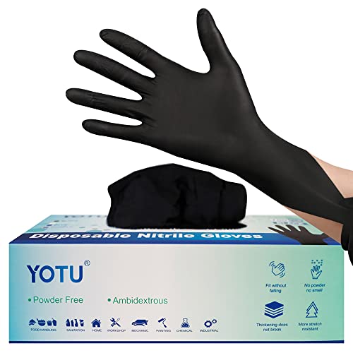 YOTU Black Disposable Nitrile Latex & Powder Free 6-Mil Gloves 100 Count, Textured, Mechanic Wearing, Cleaning, Food Black Medium YOTU