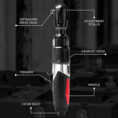 AEROPRO TOOLS 3/8" Professional Air Ratchet Wrench Set with 1/2" Drive Adapter, Pneumatic Impact Wrench for Auto Maintenance, Repair Work 50 Ft-Lbs AEROPRO TOOLS INC