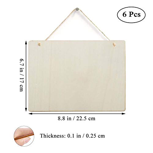 6 Pack Blank Wooden Plaque Rectangle Unfinished Wood Sign Decorative DIY Crafts Signs for Wreath Home Door Wall Art Decoration, 8.8x6.7 Inches Creaides