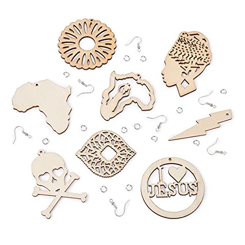 FASHEWELRY 80Pcs Unfinished Wooden Earrings Pendants Africa Shape Wood Earring Blank with 80Pcs Jump Rings & Earring Hooks for Jewelry Making FASHEWELRY