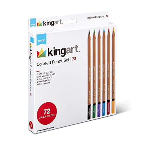KINGART 312-72 Artist Quality 72 Ct. Colored Pencil Set, 72 Vibrant Pre-Sharpened Colors, Smooth Application for Sketching & Drawing Paper and Mixed KINGART