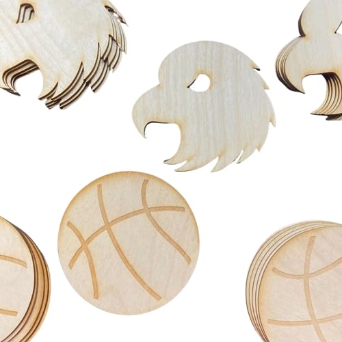 Unfinished Wood Eagle Hawk or Falcon Basketball Cutouts Assortment of 24 - Shapes for Team Mascot Favors, Crafts, and DIY Projects (Size: 4-1/8 & Factory Direct Craft