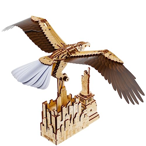 Wood Trick Liberty Eagle 3D Wooden Puzzles for Adults and Kids to Build - Mechanical Wings Movement - Engineering DIY Project Bird 3D Puzzles for Wood Trick