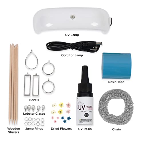 Blue Moon Beads UV Resin Dried Flower Necklace Jewelry-Making Kit, Starter Kit with Light Blue Moon Beads