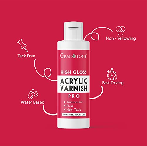 GRANOTONE Acrylic Artist's Varnish | Non-Yellowing | Non-Toxic | Anti-Crazing | High Gloss Finish | Suitable for Pro Artists, Hobby Painters & Kids | GRANOTONE