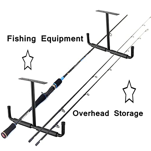 Overhead Garage Storage Hooks Rack Ceiling Mounted, Heavy Duty Utility Hooks Ladder Hangers for Pipe, Lumber, Fishing Rod and Ski Board | 4 Pack HOSKO